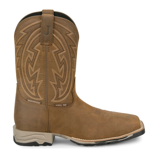 Justin Men's Lytle 11" Steel Toe Waterproof Western Work Boot - Brown - MV4599 - Side Profile - Overlook Boots