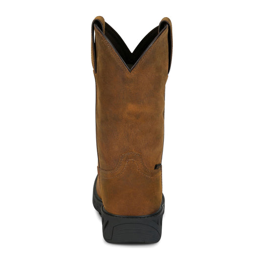 Justin Men's Trencher 11" Soft Toe Waterproof Western Work Boot - Brown - PD4066 - Back View - Overlook Boots