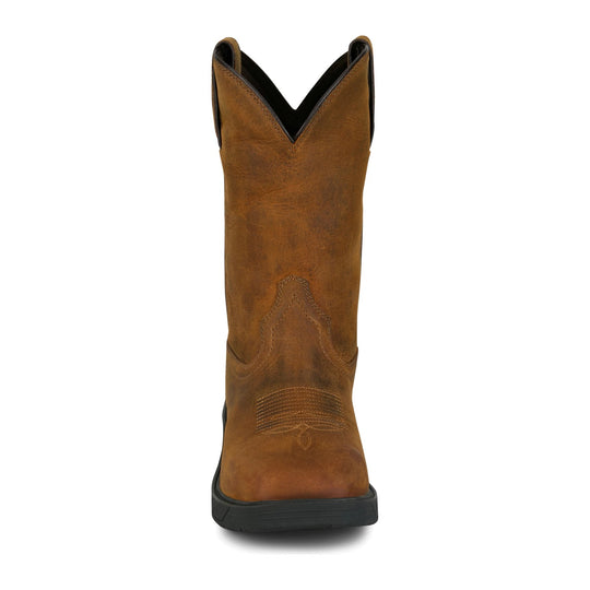 Justin Men's Trencher 11" Soft Toe Waterproof Western Work Boot - Brown - PD4066 - Front View - Overlook Boots