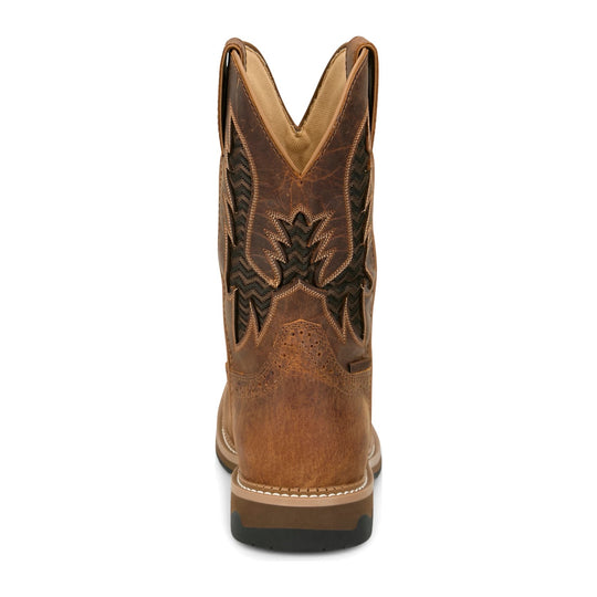 Justin Men's Bolt 11" Composite Toe Waterproof Western Work Boot - Brown - SE4130 - Back View - Overlook Boots