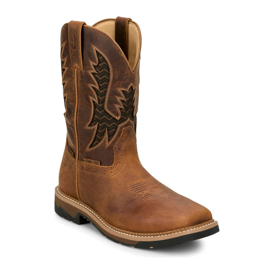 Justin Men's Bolt 11" Composite Toe Waterproof Western Work Boot - Brown - SE4130 - Front Angle - Overlook Boots