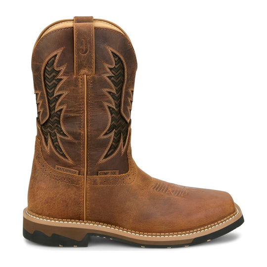 Justin Men's Bolt 11" Composite Toe Waterproof Western Work Boot - Brown - SE4130 - Side Profile - Overlook Boots