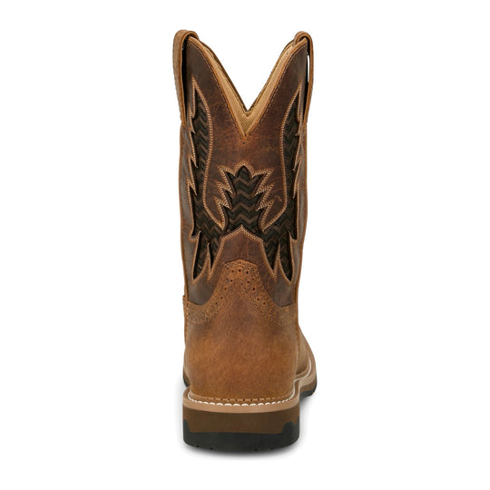 Justin Men's Bolt 11" Soft Toe Waterproof Western Work Boot - Brown - SE4131 - Back View - Overlook Boots
