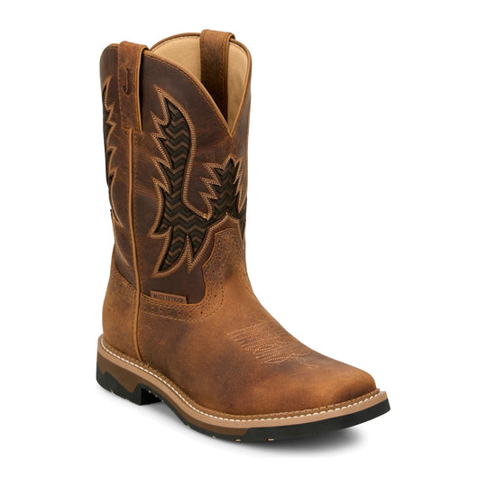 Justin Men's Bolt 11" Soft Toe Waterproof Western Work Boot - Brown - SE4131 - Front Angle - Overlook Boots