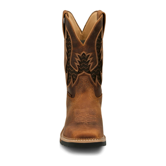 Justin Men's Bolt 11" Soft Toe Waterproof Western Work Boot - Brown - SE4131 - Front View - Overlook Boots