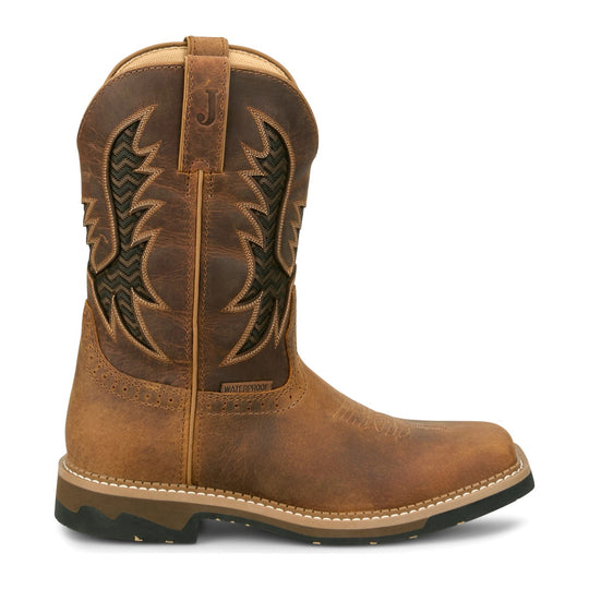 Justin Men's Bolt 11" Soft Toe Waterproof Western Work Boot - Brown - SE4131 - Side Profile - Overlook Boots