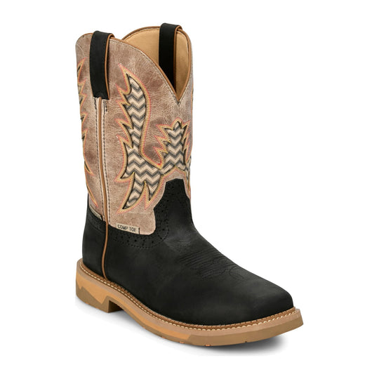 Justin Men's Bolt 11" Composite Toe Waterproof Western Work Boot - Black - SE4135 - Front Angle - Overlook Boots