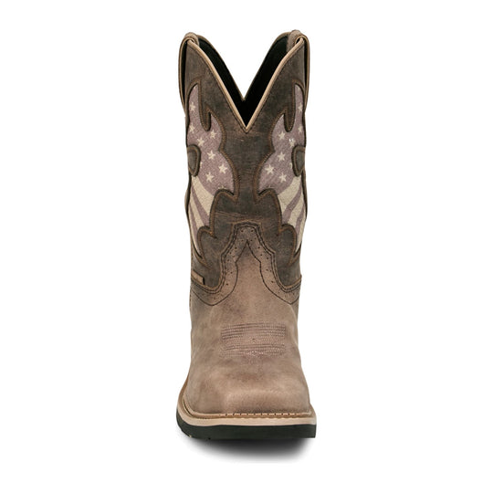 Justin Men's Bolt 11" Composite Toe Waterproof Western Work Boot - Antique Brown - SE4139 - Front View - Overlook Boots