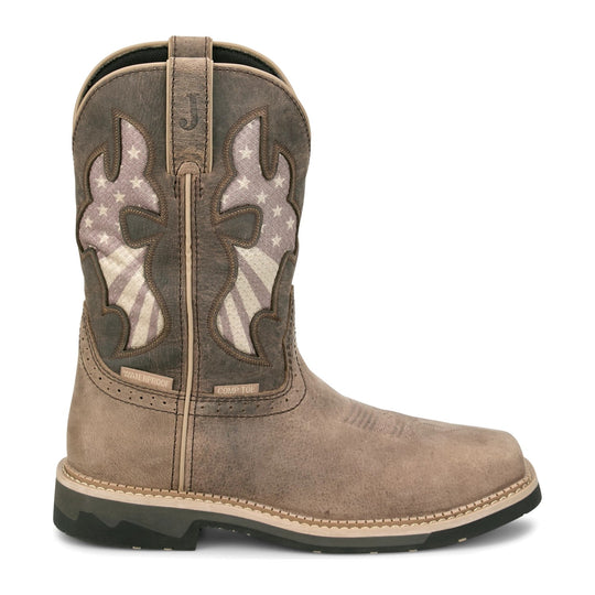 Justin Men's Bolt 11" Composite Toe Waterproof Western Work Boot - Antique Brown - SE4139 - Side Profile - Overlook Boots
