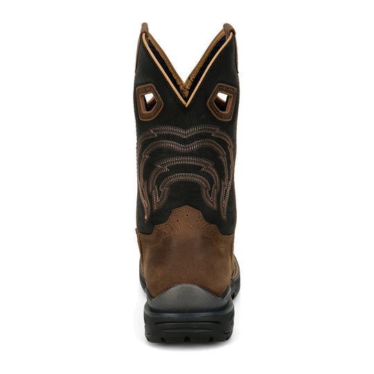 Justin Men's Slickline 11" Soft Toe Waterproof Western Work Boot - Brown - WR4142 - Back View - Overlook Boots