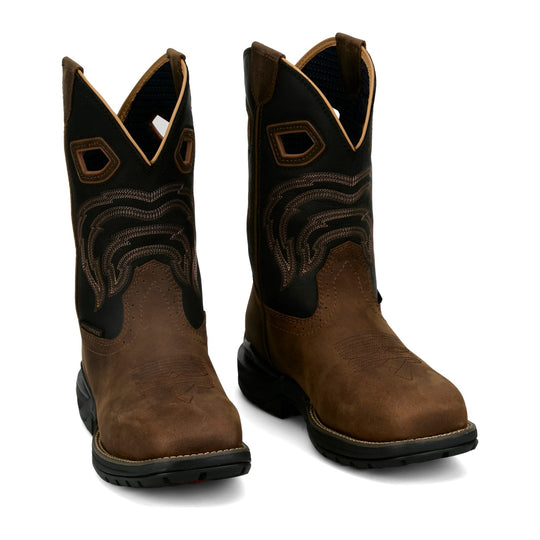 Justin Men's Slickline 11" Soft Toe Waterproof Western Work Boot - Brown - WR4142 - Pair - Overlook Boots