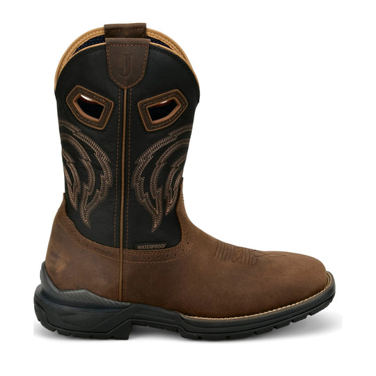 Justin Men's Slickline 11" Soft Toe Waterproof Western Work Boot - Brown - WR4142 - Side Profile - Overlook Boots