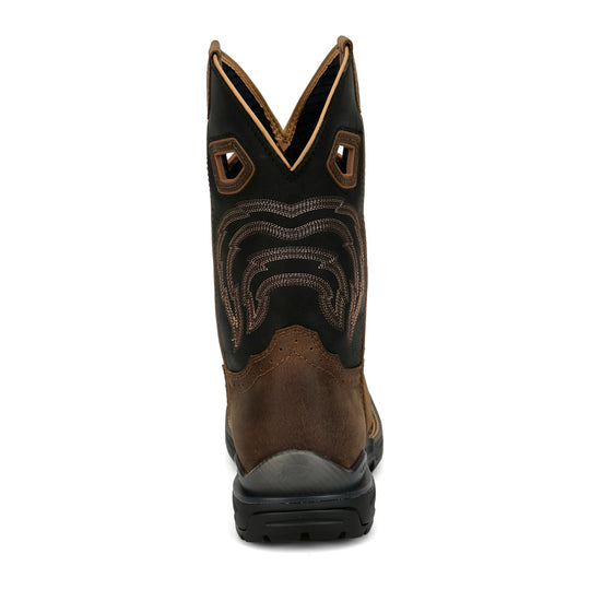 Justin Men's Slickline 11" Nano Composite Toe Waterproof Western Work Boot - Mocha - WR4143 - Back View - Overlook Boots