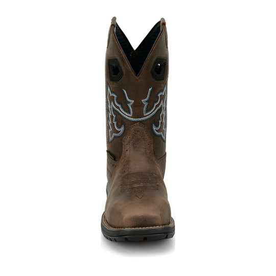 Justin Men's Apprentice 11" Nano Composite Toe Waterproof Western Work Boot - Brown - WR4147 - Front View - Overlook Boots