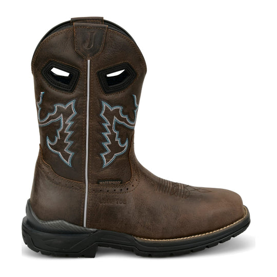 Justin Men's Apprentice 11" Nano Composite Toe Waterproof Western Work Boot - Brown - WR4147 - Side Profile - Overlook Boots