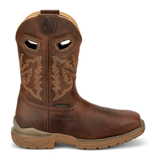 Justin Men's Oilpatch 11" Nano Composite Toe Waterproof Western Work Boot - Tan - WR4149 - Side Profile - Overlook Boots