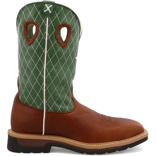 Twisted X Men's Lite 12" Steel Toe Western Work Boot - Lime - MLCS002 7 / Medium / Brown - Overlook Boots
