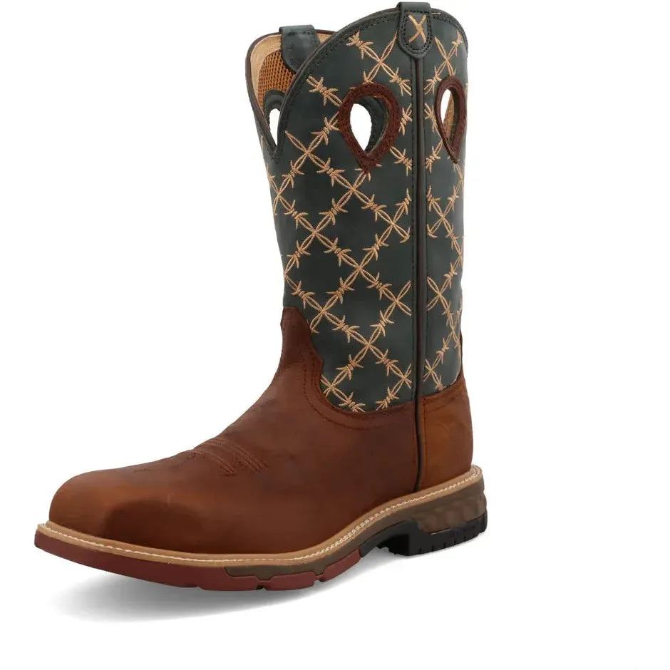 Twisted X Men's CellStretch 12" Comp Toe Pull On Western Work Boot - Mocha - MXBN002