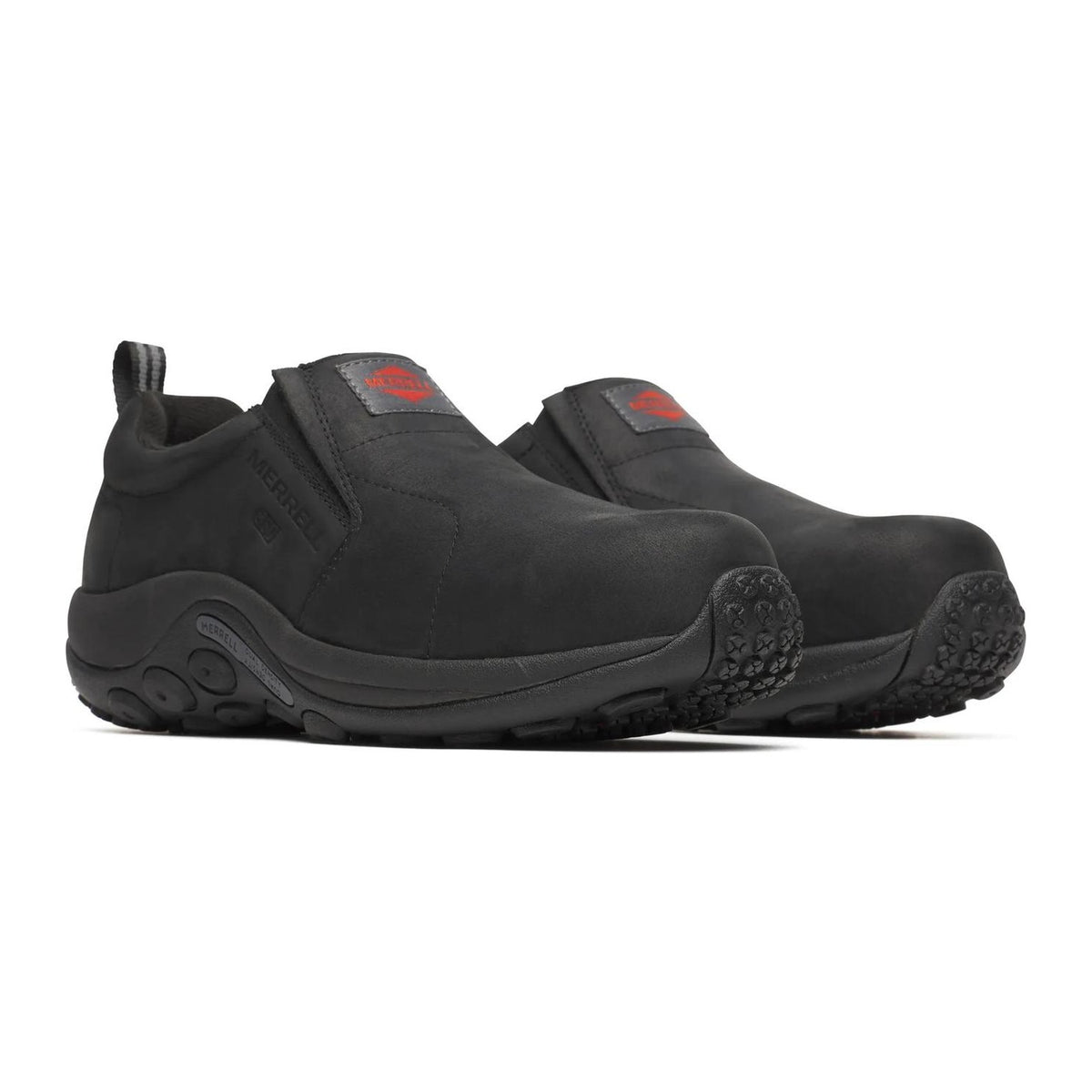 Merrell Work Men's Jungle Moc Leather Hi-Vis Carbon Fiber Toe Waterproof Static Dissipative Work Shoe - Black - J008007 7 / Medium / Black - Overlook Boots