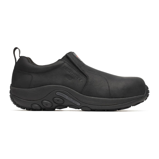 Merrell Work Men's Jungle Moc Leather Hi-Vis Carbon Fiber Toe Waterproof Static Dissipative Wide Work Shoe - Black - J008007W - Overlook Boots