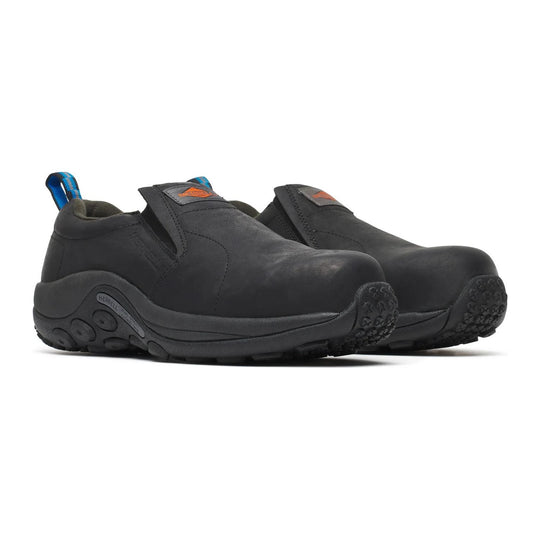 Merrell Work Men's Jungle Moc Leather Composite Toe Waterproof Slip Resistant Work Shoe - Black - J099317 7 / Medium / Black - Overlook Boots