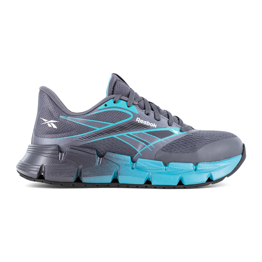 Reebok Women's FloatZig 2 Composite Toe Static Dissipative Athletic Work Shoe - Dark Gray and Blue - RB133 - Side Profile - Overlook Boots