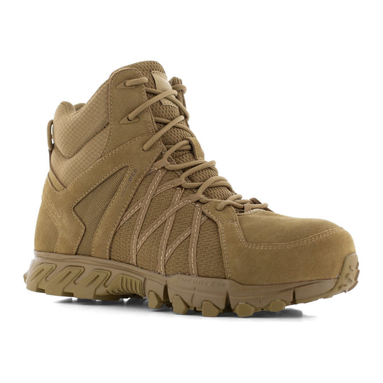 Reebok Men's Trailgrip Tactical 6" Composite Toe Side Zip Work Boot - Coyote - RB3451 - Front Angle - Overlook Boots