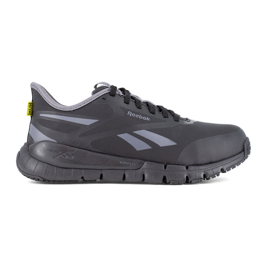 Reebok Women's Flex Trainer Composite Toe Internal Met Guard Athletic Work Shoe - Black - RB524 - Side Profile - Overlook Boots