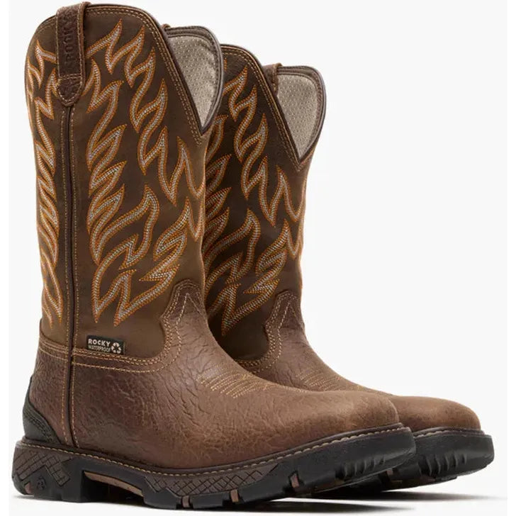 Rocky Men's Ironhawk 12" Square Toe WP Western Boot- Brown- RKW0467 - Overlook Boots