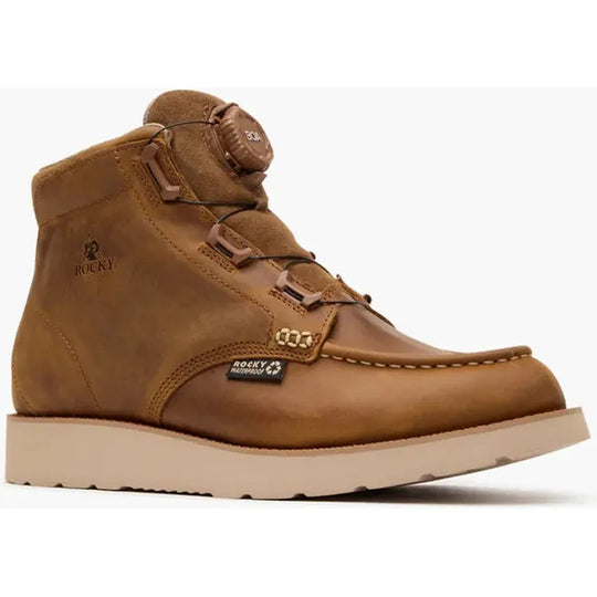 Rocky Men's MonoCrepe 6" BOA Waterproof Wedge Work Boot - Brown - RKK0511 7 / Medium / Brown - Overlook Boots