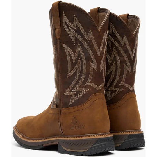 Rocky Men's Ride Lte 11" Waterproof Slip Resist Western Work Boot- Brown- RKW0473 - Overlook Boots