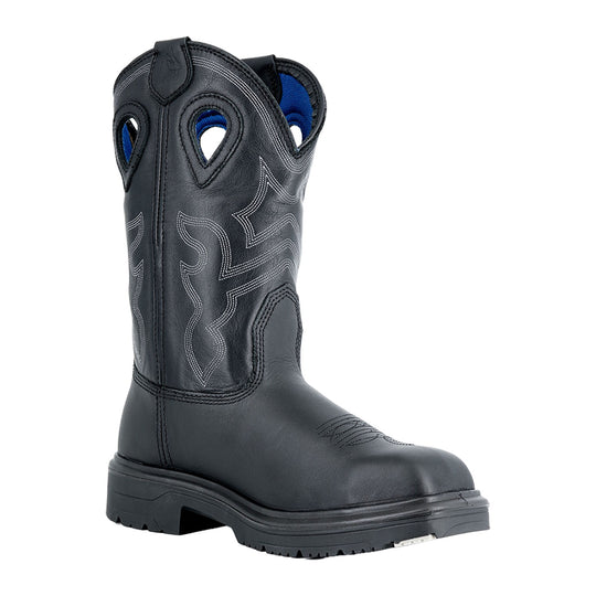 Steel Blue Men's Blue Heeler 10" Steel Toe Waterproof Western Work Boot - Black - 813945 - Front Angle - Overlook Boots