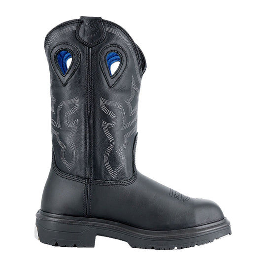 Steel Blue Men's Blue Heeler 10" Steel Toe Waterproof Western Work Boot - Black - 813945 - Side Profile - Overlook Boots