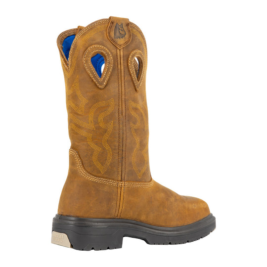 Steel Blue Men's Blue Heeler 10" Steel Toe Waterproof Western Work Boot - Brown - 813945 - Rear Angle - Overlook Boots