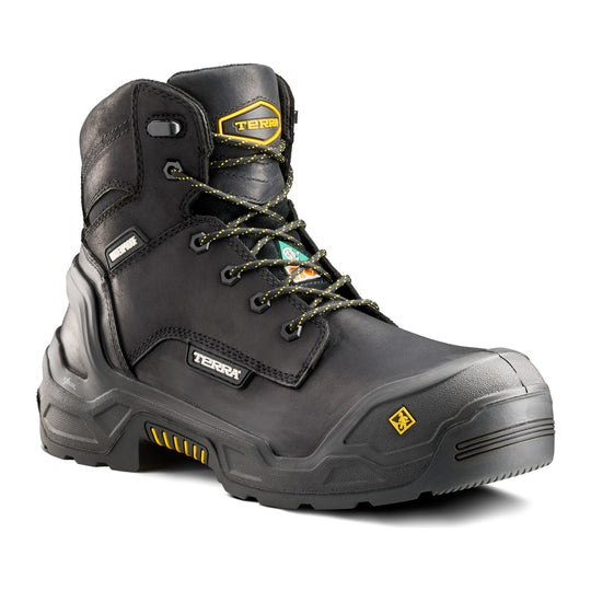 Terra Men's Exile 25 6" Composite Toe Waterproof Safety Work Boot - Black - 1009BK - Front Angle - Overlook Boots