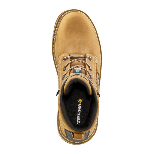 Terra Men's Ironstone Round Toe 6" Composite Toe Waterproof Safety Work Boot - Tan - 1162TN - Top View - Overlook Boots