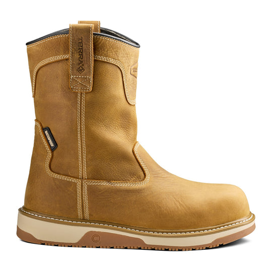 Terra Men's Ironstone Round Toe Pull-On Composite Toe Waterproof Safety Work Boot - Tan - 1163TN - Inside Profile - Overlook Boots