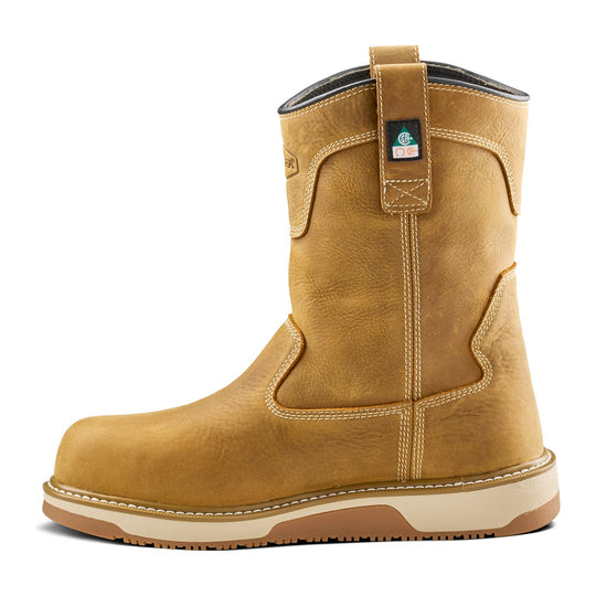 Terra Men's Ironstone Round Toe Pull-On Composite Toe Waterproof Safety Work Boot - Tan - 1163TN - Side Profile - Overlook Boots