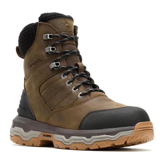 Wolverine Men's Alpha Insulated 8" ft. Wolverine Infinity System Soft Toe Waterproof 400G Insulated Work Boot - Dark Coffee - W260040 - Front Angle - Overlook Boots