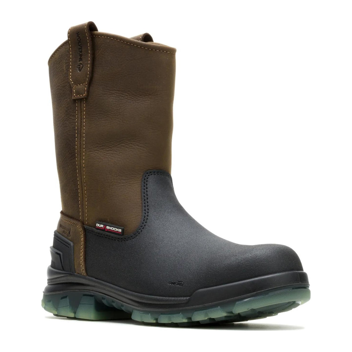 Wolverine Men's DuraShocks SR Icon Derrick Wellington CarbonMAX Composite Toe Waterproof Pull On Work Boot - Dark Coffee - W261087 7 / Medium / Dark Coffee - Overlook Boots