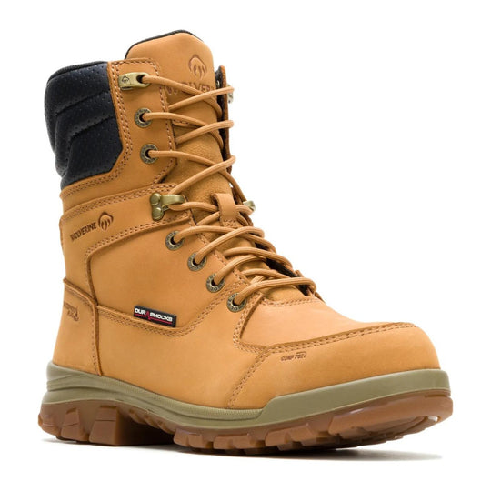 Wolverine Men's DuraShocks SR Icon Insulated 8" CarbonMAX Composite Toe Waterproof 400G Insulated Work Boot - Wheat - W261095 - Front Angle - Overlook Boots