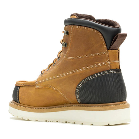 Wolverine Men's Loader II 6" Soft Toe Waterproof Moc Toe Wedge Work Boot - Wheat - W260017 - Rear Angle - Overlook Boots