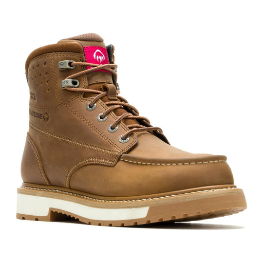 Wolverine Men's Reloader 6" Soft Toe Waterproof Moc Toe Work Boot - Dark Tan - W260086 - Front Angle - Overlook Boots