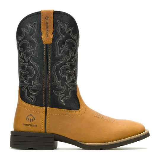 Wolverine Men's Wheatland Saddle Series Soft Toe Western Pull On Work Boot - Wheat - W260037 - Side Profile - Overlook Boots