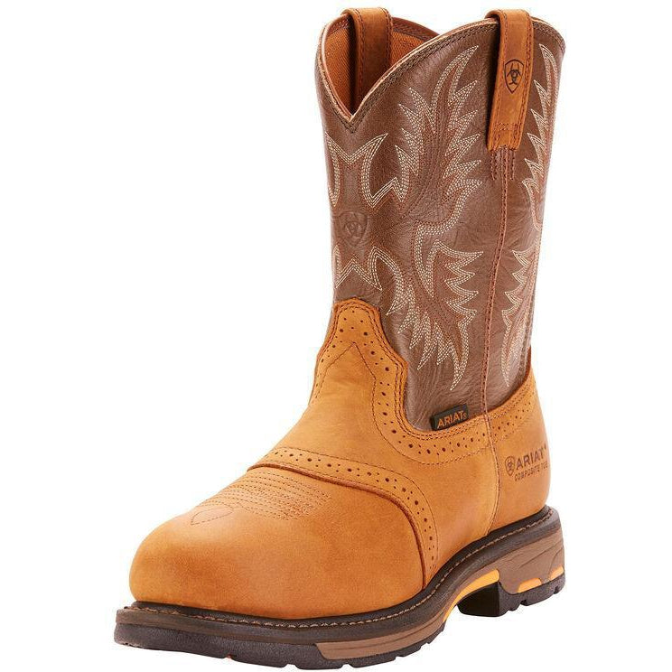 Ariat Men's WorkHog Pull-On Ct 10" Comp Toe Western Work Boot- Bark - 10001191 7 / Medium / Brown - Overlook Boots