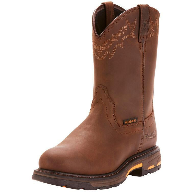 Ariat Men's WorkHog 10" Soft Toe WP Western Work Boot - Oily Brown - 10001198 7 / Medium / Brown - Overlook Boots