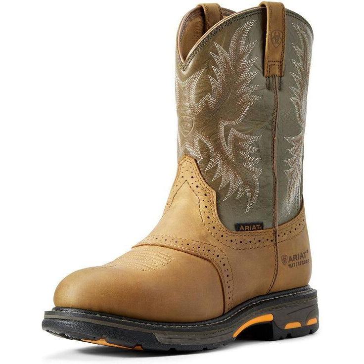 Ariat Men's WorkHog 10" Soft Toe WP Western Work Boot - Aged Bark - 10008633 7 / Medium / Brown - Overlook Boots