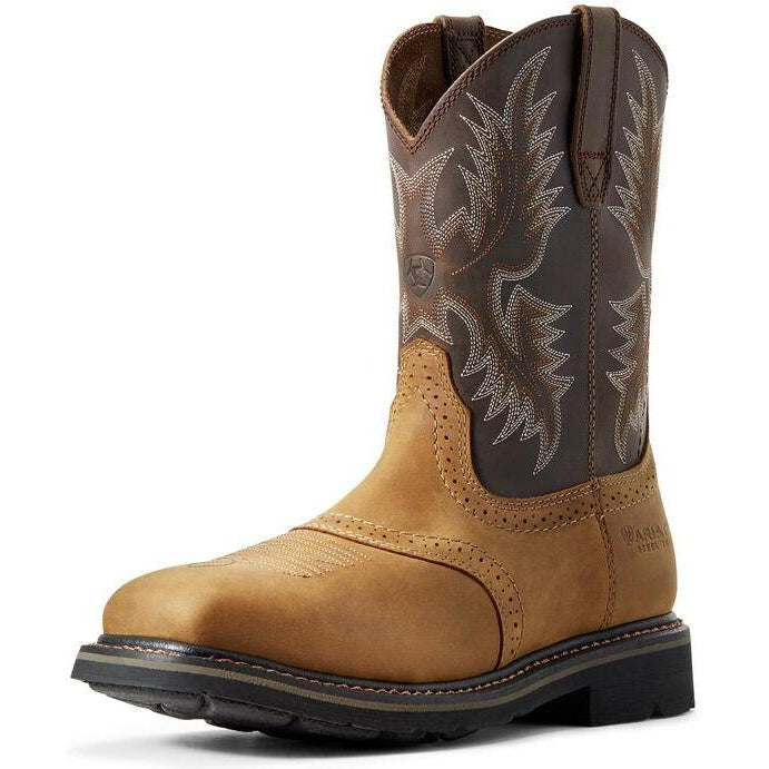 Ariat Men's Sierra 10" Wide Square Steel Toe Western Work Boot- Bark- 10010134 7 / Medium / Brown - Overlook Boots