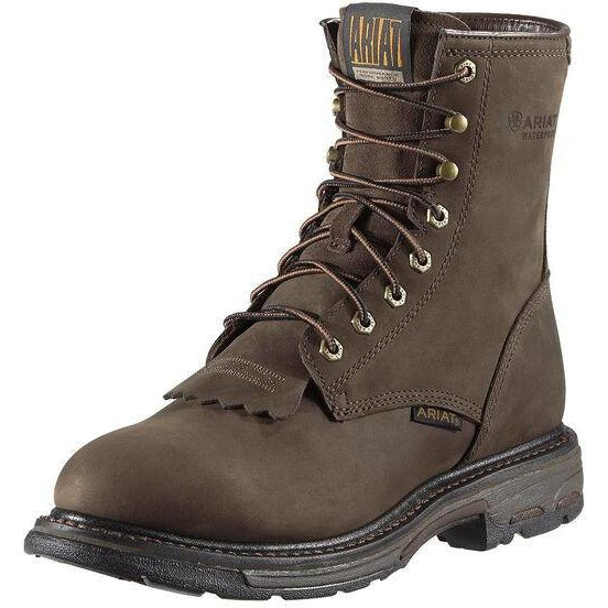 Ariat Men's WorkHog 8" Soft Toe WP Western Work Boot - Oily Brown - 10011939 7 / Medium / Brown - Overlook Boots