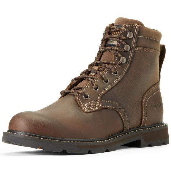 Ariat Men's Groundbreaker 6" Soft Toe WP Work Boot - Brown - 10016256 7 / Medium / Brown - Overlook Boots